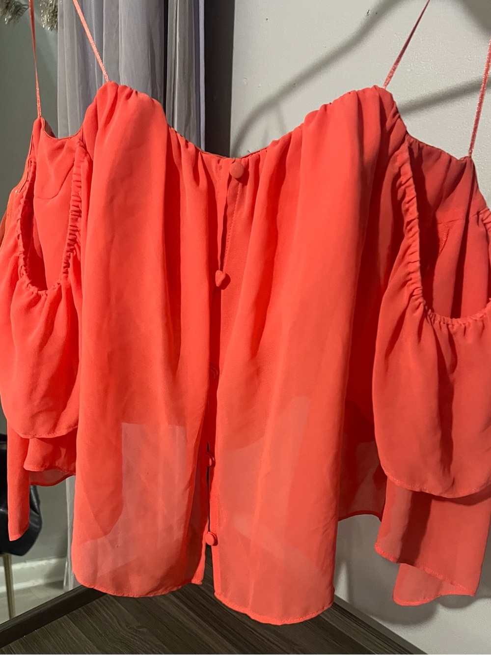 Guess Coral Off-Shoulder Blouse w/ Structured Interior and Zipper Back